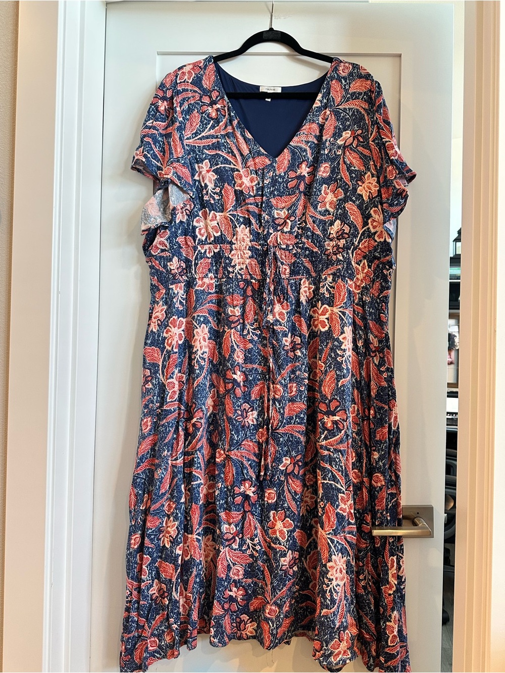 Maurices Navy Maxi Dress with Coral Floral Print
